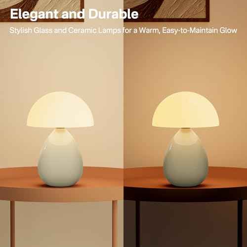 Mushroom Lamp Table Lamp for Bedroom,Desk Lamp Bedside Small Lamps for Living Room Night Stands,Table Lamps Cute Modern Mid Century Lamps,Unique Ice Crackle Ceramic Living Room Decor(Cream)