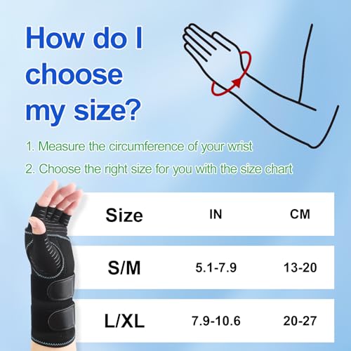 CHIYAN Carpal Tunnel Wrist Brace with Copper Arthritis Glove, Adjustable Metal Splint Stabilizer Wrist Support Women Men for Day Night Sleep Pain Relief Work, Typing, Tendonitis, Sprains