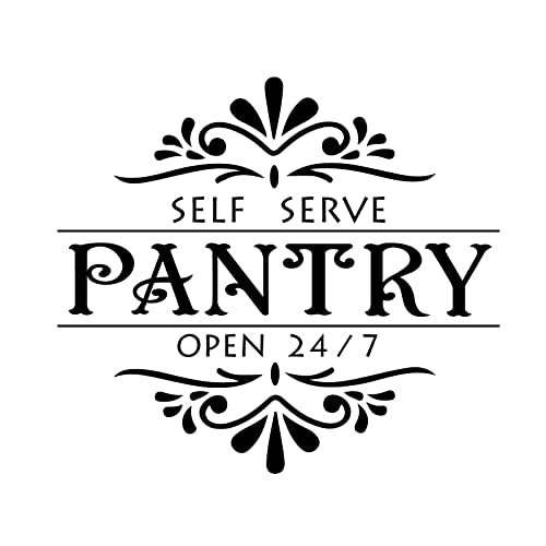 SUPERDANT Pantry Theme Wall Stickers Self Serve Open 24/7 Wall Decor Vintage Flower Texture Vinyl Decals PVC Wallpaper Art Pantry Room Door Store Storage Decoration Sticker Transfer Decor 15.7x13.7in