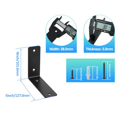 Redunest Black Heavy Duty L-Shaped Floating Shelf Brackets 5" x 4" - Pack of 4