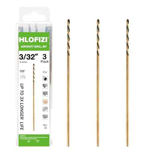3/32 x 8 Inch Extra Long Drill Bits (3 Pack), Aircraft Drill Bit Black and Gold M2 HSS for Wood, Plastic, Thin Metal Sheet