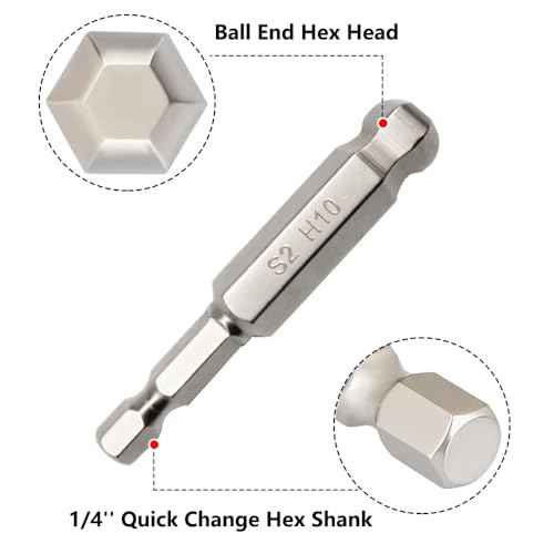 9pcs Metric Ball End Hex Screwdriver Bit Set, Magnetic Allen Wrench Drill Bit Set, 1/4" Hex Shank S2 Steel, 2" Long