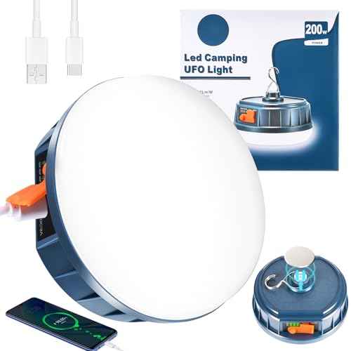 LED Hanging Camping Lantern Rechargeable Essentials, 200W Outdoor Camping Tent Lights for Camping Decor, 4000LM Waterproof Backpacking Lanterns for Power Outages, Emergency, Hurricane, Hiking