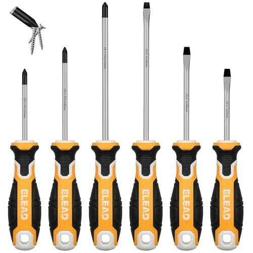 6-Piece Magnetic Screwdrivers Set, 3 Phillips and 3 Slotted Tips Professional Cushion Grip Screwdriver Set