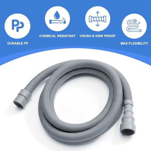 Universal 6.5ft Corrugated Washing Machine Drain Hose Extension Kit with 4 Clamps, Adapter & U-Bracket