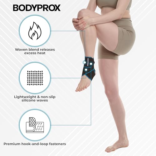 Bodyprox Ankle Support Brace, Adjustable Compression Ankle Braces for Sports Protection, One Size Fits Most for Men & Women