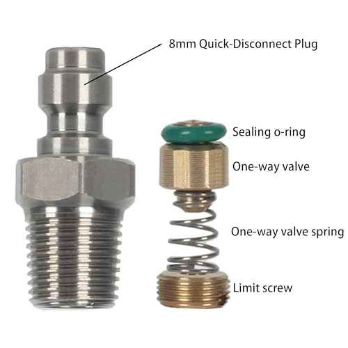 2PCS Male Thread Adapter, Stainless Steel 8mm Quick-Disconnect Plug, PCP Paintball Charging Fittings with Sealing O-Ring