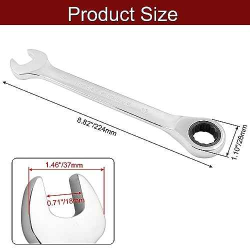 18mm Ratcheting Combination Wrench, 72 Teeth Metric Ratcheting Wrench SAE 12 Point Ratchet Box Ended Spanner Tools