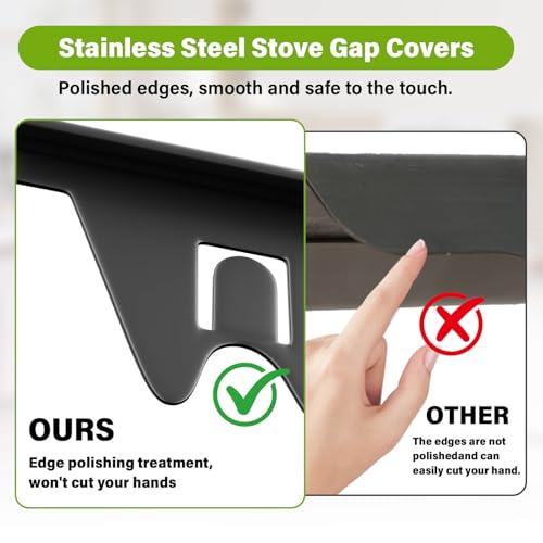 Stainless Steel Stove Gap Covers 2 Pack, Extendable 13.8–27.5 in, 0.79 in Wide, Heat-Resistant Black