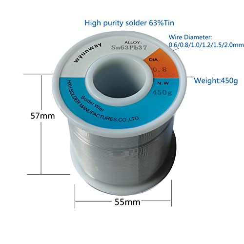 Solder Wire 63/37 Tin/Lead with Flux Rosin Core for Electrical Soldering weight 1Lb(450g) 0.8mm(0.032")