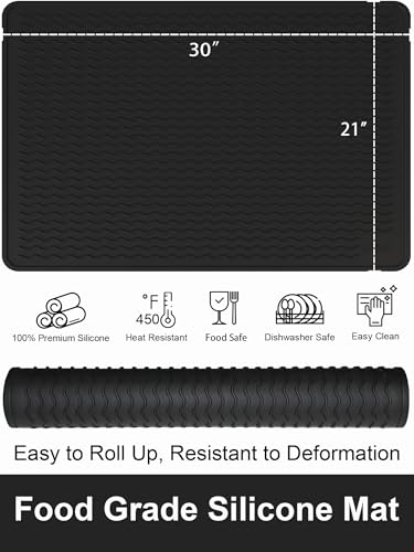XiFEO 30" x 21" Thickened Silicone Glass Stove Top Cover Protector for Electric & Induction Cooktops – Heat Resistant Mat, Black