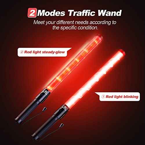 RoadHero 1 Pack Traffic Wand, 21 Inch Led Traffic Control Baton, Safety Light Wands with 2 Flashing Modes, Air Marshaling Signal Wand with Side Clip for Airport, Parking, Car Directing