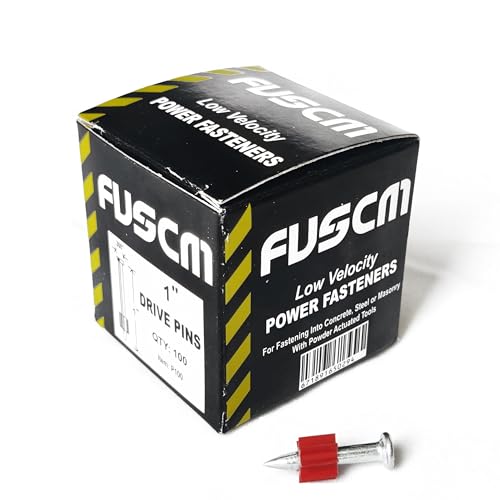 1" Powder Actuated Fasteners,.300 Head Diameter Drive Pins with red Flute, P100, 100pcs/pack