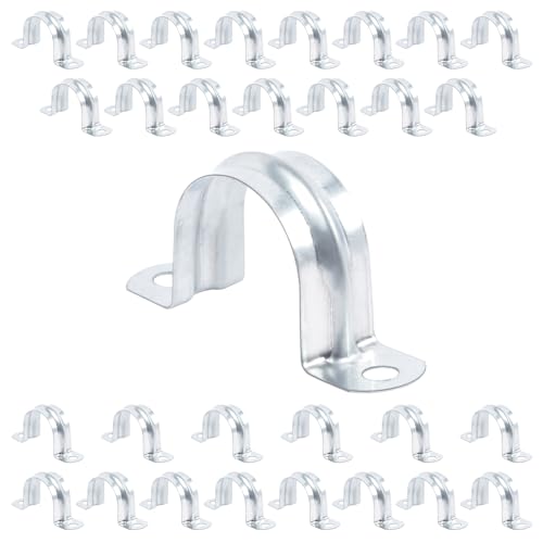 30 PCS 1 Inch Reinforced Rigid Pipe Strap,2 Holes U Bracket Cable Clamp Hanger,Zinc Coated Tension Tube Clip,Conduits Strap Clamps for Pipe Fixing on Various Surfaces,30 PCS(25 mm)