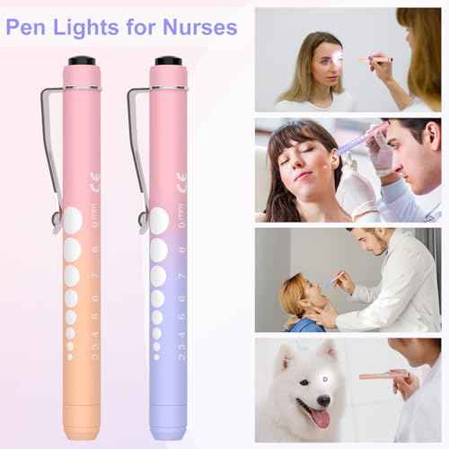 RISEMART 2 Pack Pen Lights for Nurses, Reusable Medical Light with Pupil Gauge and Ruler, White Light LED Penlight for Student Doctors