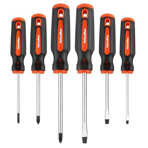 ValueMax 6-Piece Magnetic Screwdriver Set, 3 Phillips and 3 Flat Tip Screwdrivers, Non-slip Handle Screw Driver Set Kit