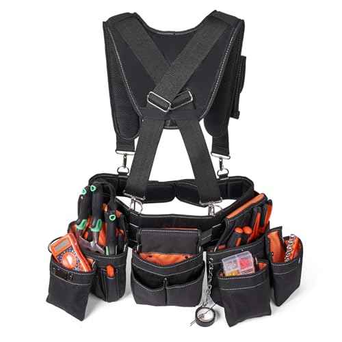 Tool Belt With Suspenders - Tool Belts for Men, 22 Pockets Tool Belt, Heavy Duty Tool Organizer for Framers Carpenter Electrician Construction Woodworker Orange