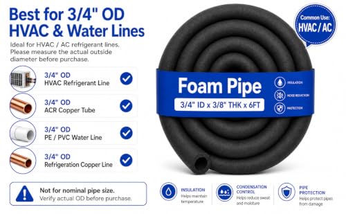 CARGEN 3/4" ID Foam Pipe Insulation for 3/4" OD HVAC AC Refrigerant Lines - 6ft Variation