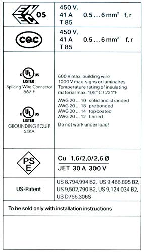 WAGO 221-612 Lever-Nuts Wire Connectors 10AWG 2-Conductor, Pack of 50
