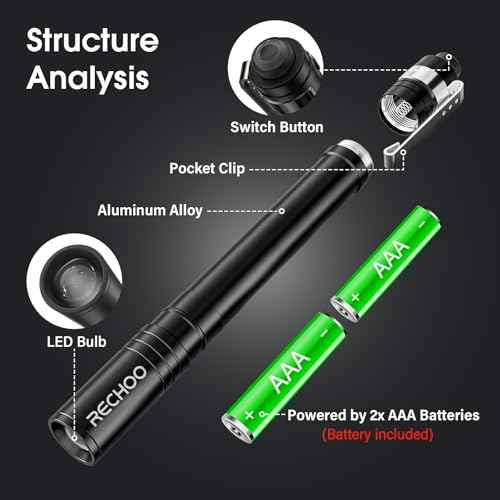 RECHOO LED Pen Light 4 Pack, Lightweight, Small Bright Pen Flashlight with Clip, Waterproof Portable Pocket Flashlight for Home, Emergencies, Inspection (Battery Included)