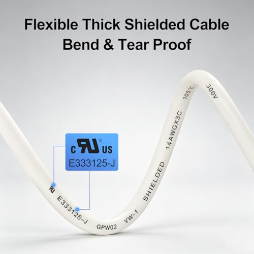 15A 120V LCDI Power Supply Cord with NEMA 5-15P Plug, 7.2 ft Shielded Cable