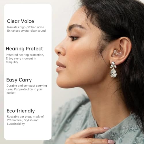 Ear Plugs for Noise Reduction Hearing Ear Protection, 33dB Reusable Earplugs for Work, Deep Focus, Travel and Noise Sensitivity,10 Ear Tips in XS/S/M/L/Double Layer