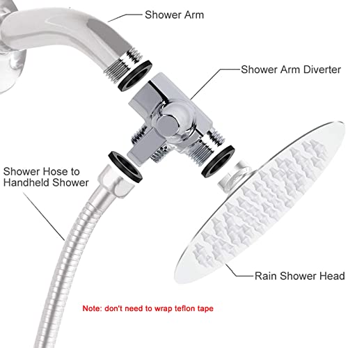 NearMoon Solid Brass 3-Way Shower Arm Diverter Valve Chrome Fixed Nut