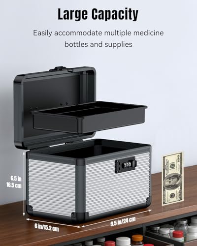 Uniclife Medicine Lock Box with Combination Code, Waterproof Safe for Medications