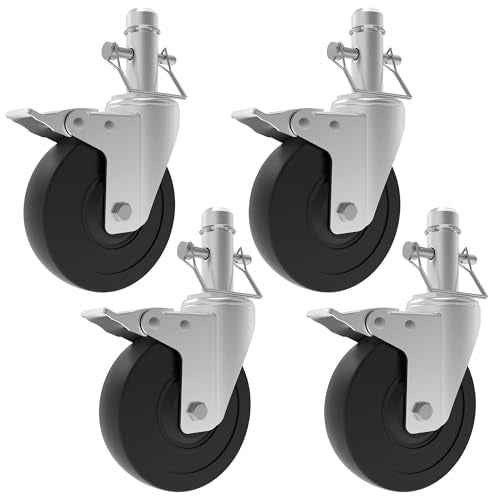 Scaffolding Wheels Set of 4, 5-Inch Scaffold Rolling Tower Caster 1-Inch ID Round Tubing Style, Heavy Duty 400LBS Locking Rubber Wheel for Perry Style MFS and Portable Barke Scaffolding