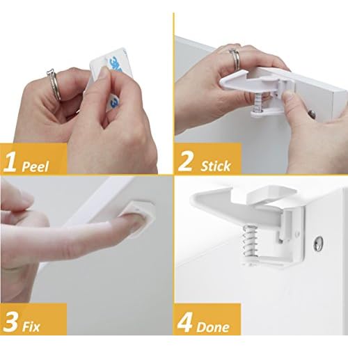 12 Pack Cabinet Locks Child Safety | Baby Safety Cabinet Locks NO Drilling 3M Adhesive Baby Proof Drawer Lock Child proofing cabinets latches for Kids Latch for Drawers & Door Child Safety Locks