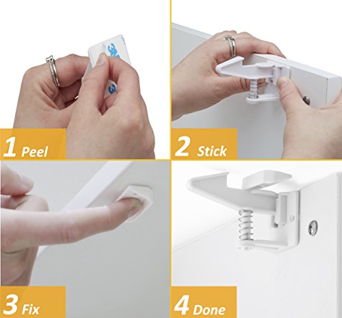 White 12-Pack Invisible Child Safety Cabinet Locks No Drill - Suniry