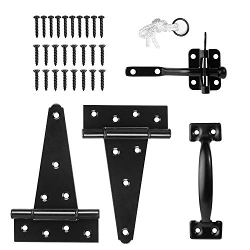 Heavy Duty Gate Latch Kit with Handles & Hinges for Wooden Fence - Black