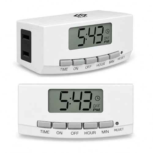 OSKOS 2-Pack Indoor Digital Timer with Large Screen & Polarized Plug, 15A/1875W
