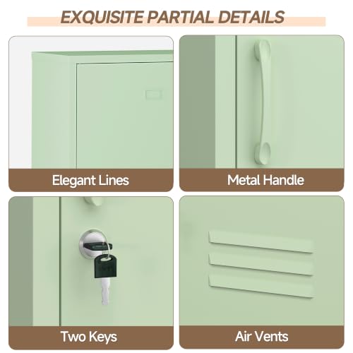 GirthIron Green 25.2-Inch Metal Locker Storage Cabinet with Locks and Adjustable Shelves