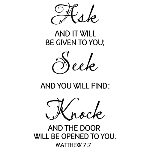 Ask Seek Knock Scripture Wall Art ? Matthew 7:7 Bible Verse Removable PVC Vinyl Sticker ? Inspirational Art for Living Room, Study, Church ? 27"x16" (black-JWH217)