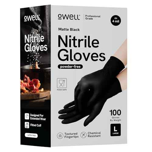 OWELL¢ç Black Nitrile Gloves - 4 Mil Food Safe Disposable Gloves - Latex-Free, Powder-Free, Medical Exam & Chemical Resistant