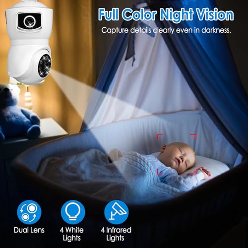 Light Bulb Security Cameras Wireless, 2.4GHz WiFi Light Socket Cam, E27 360¡Æ Light Socket Camera for Home Security, Night Vision, 2-Way Talk, Siren Alarm, Motion Detection