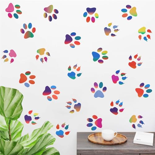 8 Sheets 48 Pcs Colorful Dog Paws Wall Decal Vinyl Stickers, Dog Pup Removable Vinyl Wall Sticker Decoration Animal Footprint for Kid Boy Girl Nursery Bedroom Room Decor Art Mural DIY