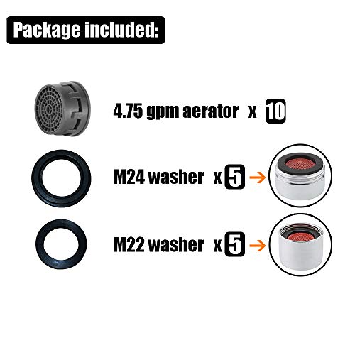 JQK Bathroom Faucet Aerator 4.75 GPM Replacement Part, Pack of 10