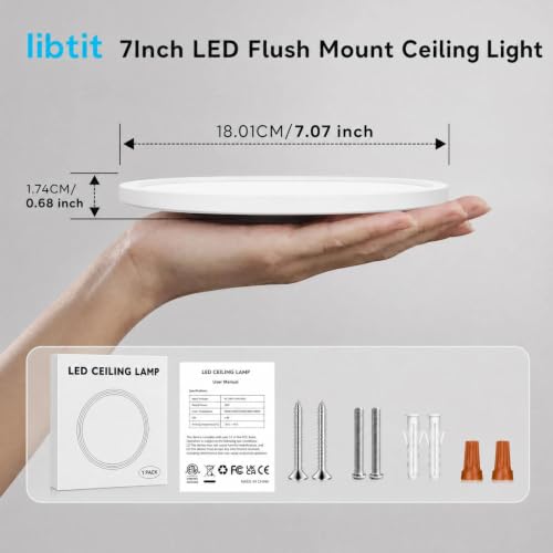 libtit 4-Pack 7-Inch Dimmable LED Flush Mount Ceiling Lights, 5 Color Temperatures