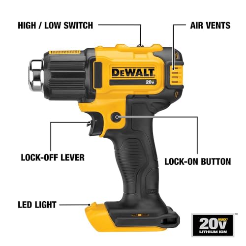 Dewalt 20V MAX Cordless Heat Gun - Up to 990°F, Includes Flat & Hook Nozzle, Tool Only