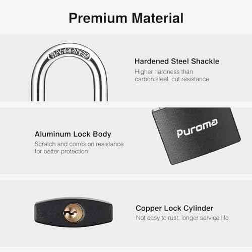 Puroma Lock Keyed Padlock, 1 Pack Aluminum Locks with 2 Keys Alike, 1.1 Inch Locker Lock 43mm Small Padlocks for Gate, Fence, Shed, Toolbox, School Gym Locker (Black)