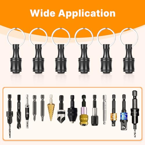 6PCS Keychain Bit Holder,Hex Drill Bit Holder for Impact Driver Drill Bit,Screwdriver Bit Holders for Tools and Gifts for Men,Black