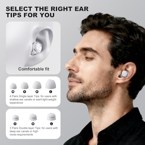 Adjustable Ear Plugs for Sleeping Noise Cancelling - 3 Modes Noise Reduction EarPlugs (17-35dB) for Snoring, Travel & Concerts | 7 Pairs Silicone Tips (XS/S/M/L) | Magnetic Carry Case | White