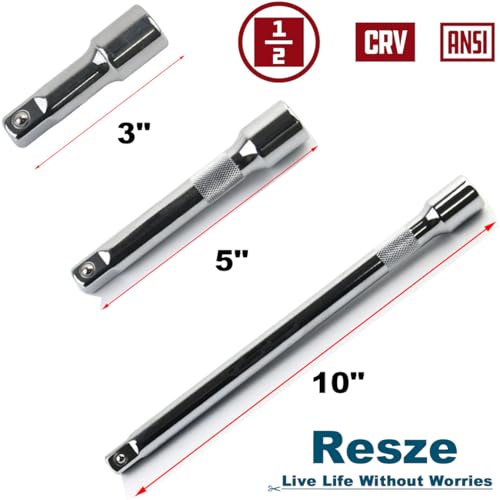 3 Pcs Socket Extension Set, 1/2" Drive Impact Extension Bar Set, 3"(76mm), 5"(127mm), 10"(254mm) Ratchet Extensions Set, Premium Chrome Vanadium Steel, Professional Socket Accessories£¬Silver