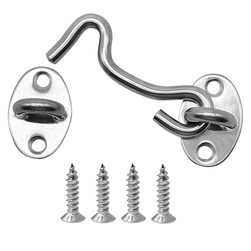 3 Inch Stainless Steel Hook and Eye Gate Latch - Pack of 4, Silver