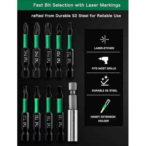 Drill Screwdriver Bit Set, 10 PCS S2 Steel Drill Bit Set, Magnetic Tips for Impact Driver with PH, PZ & Star Head Tips, 1/4" Hex Shank for Power Tools, Home Projects & DIY