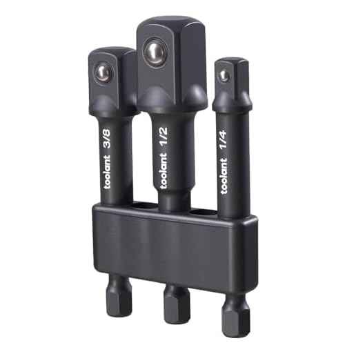 toolant Impact Socket Adapter Set, 3 pcs, 1/4", 3/8", 1/2" Drive, Hex Shank Drill Bit Adapter with Holder, Compatible with Power Drill & Impact Driver