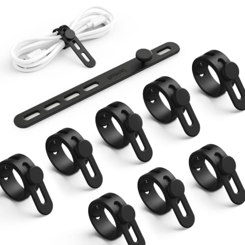 Lamicall 10 Pack Silicone Cable Ties - Black Wire Organizer & Cord Wraps