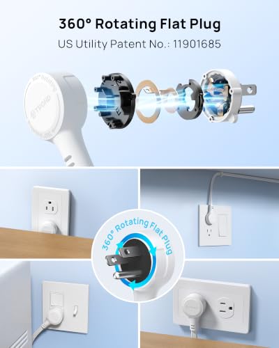 TROND 3 ft Rotating Flat Extension Cord No Surge Protection White